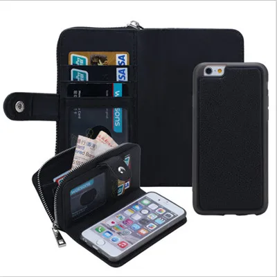 Новинка для iPhone X 8 7 6 6S 8 Plus кошелек сумка полиуретановая на молнии кошелек чехол для samsung galaxy S8 Plus S7 S6 Edge S5 Note 8 Сумочка чехол - Цвет: black