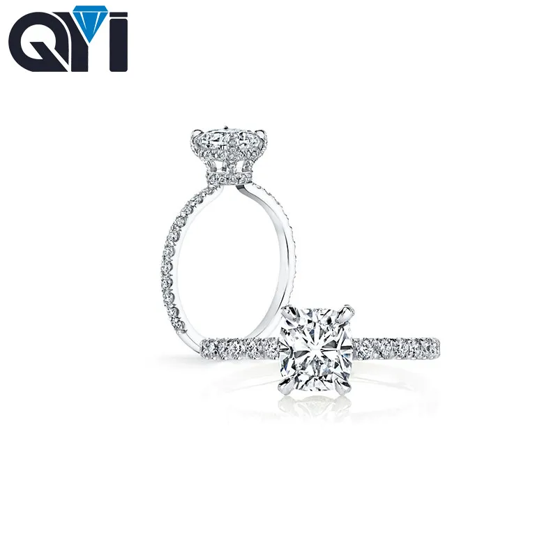 QYI класса люкс Женское Обручальное украшение 925 пробы серебро 3 карат огранка кушон циркона Женское Обручальное кольцо в виде цветка QYI класса люкс Женское Обручальное украшение 925 пробы серебро 3 карат огранка кушон циркона Женское Обручальное кольцо в виде цветка