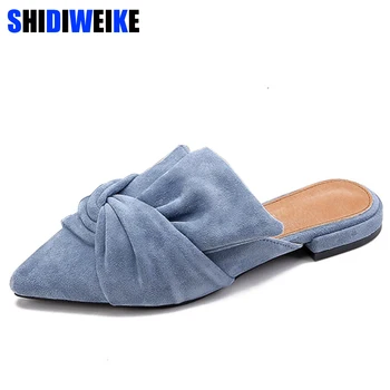 

Elegant Pointed Toe Flat Shoes Women Blue Bowtie Women Flats Fashion Slip on Ladies Shoes Women 40 Size N550