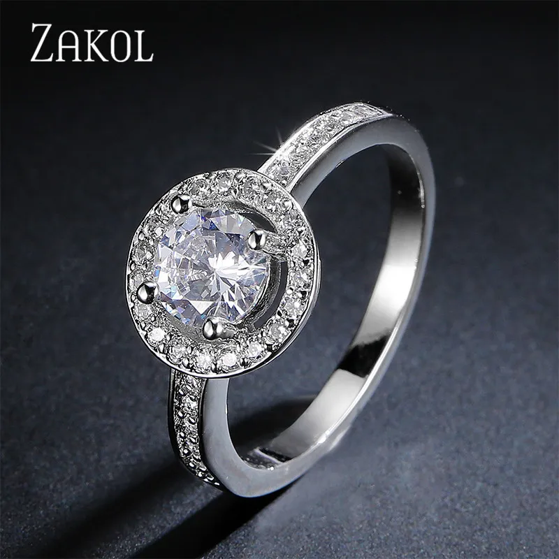 ZAKOL изысканное высококачественное круглое обручальное кольцо с кубическим