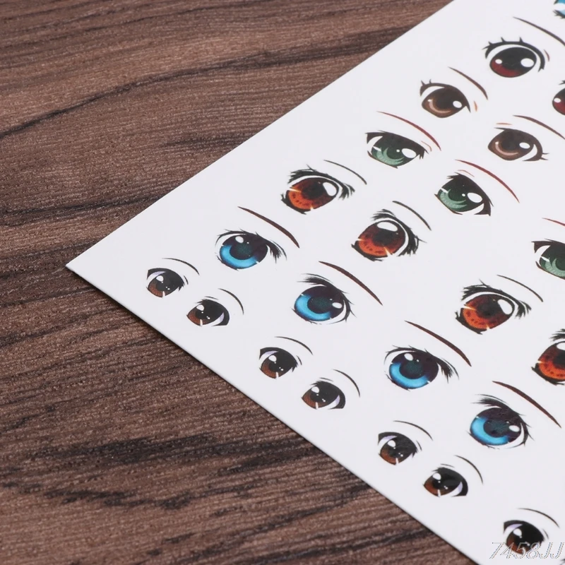 8Styles Cute Cartoon Eye Anime Eyes Water Stickers Figurine Doll Face Organ Paster Clay Cartoon Decals For DIY Doll Accessories