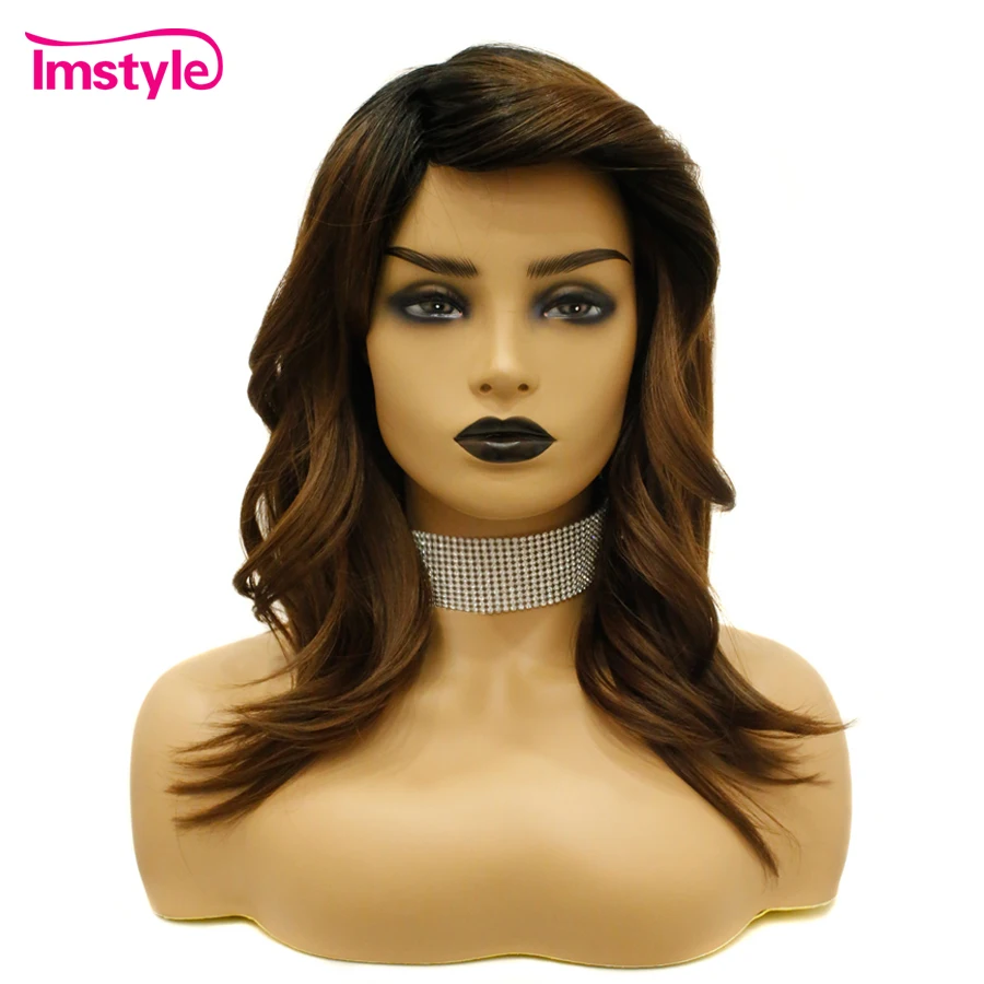 

Imstyle Synthetic Hair Wigs With Bangs Ombre Brown Wig Heat Resistant Fiber Glueless Wigs For Women 18 Inch Straight Cosplay Wig
