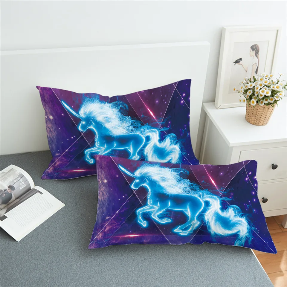 BeddingOutlet 3D наволочка с единорогом галактика звёзды Подушка Чехол для детей постельного белья Вселенная голубого и розового цвета, накидка для подушки, 2 шт