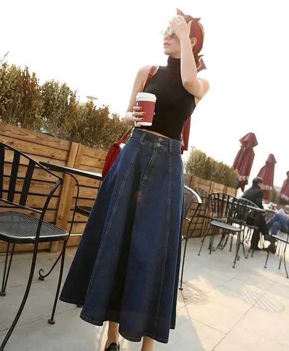 Весна осень Женская тонкая бедра женская джинсовая юбка плюс размер длинные джинсовые юбки