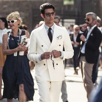

Custom Made Classic Ivory 2 Piece Mens Wedding Groom Suit Slim Groomsman Tuxedo Party Suits Men Suits (Jacket+Pants) W328