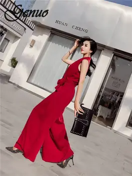 

Women V-neck Jumpsuits Elegant Ladies Black Party Wide Leg Jumpsuits Casual Office Lady Playsuits