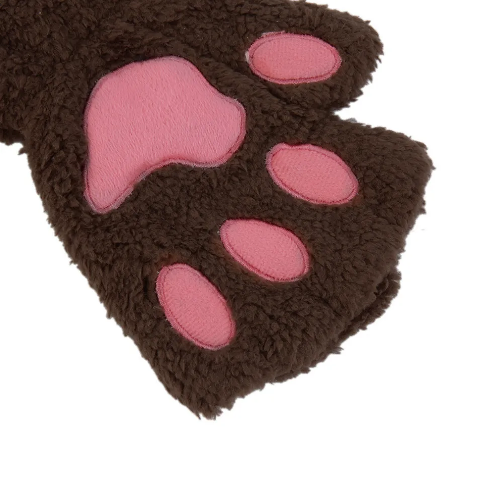Теплые плюшевые перчатки без пальцев пушистые когти медведя/кошки лапы животных мягкие теплые милые женские перчатки с полупальцами