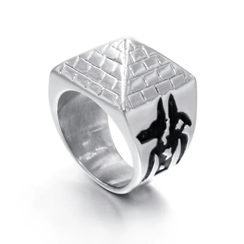 

Male Solid Rock Gold Color Horus Eyes Anubis Pattern Triangle Pyramid Ring Stainless Steel Men Signet Rings Jewelry Wholesale