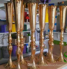  Shiny Gold Wedding Flower Vases 88cm Tall Table Centerpiece Metal Gold Silver White Flower Trumpet for Wedding Home Decoration 