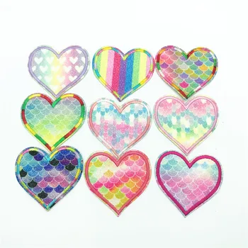 

100pcs 6.6*6.5cm Patch DIY Girl Embroidered Patches Shine Heart Rainbow Patches with Hat Iron On Applique Embroidery