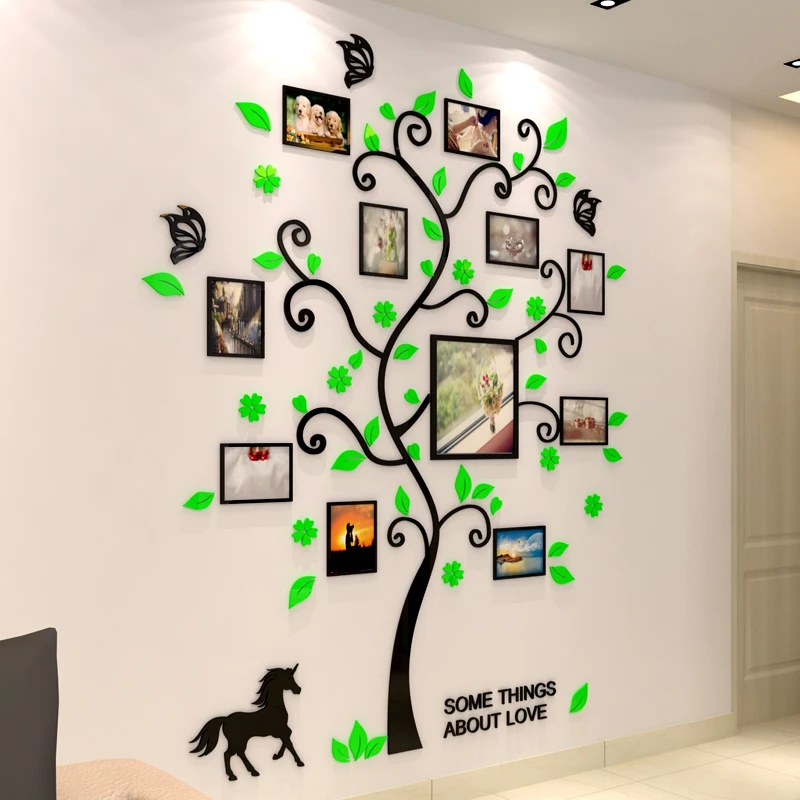 

Acrylic Wall Decor 3D Stickers Self-adhesive DIY Family Photo Frame Tree Home Decoration Decal For Living Room Bedroom DIY Mural