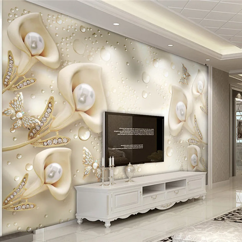 Пользовательские самоклеющиеся обои 3D Калла Лилия бабочка шелковая вода волна отражение фрески Гостиная ТВ наклейки для фона дивана