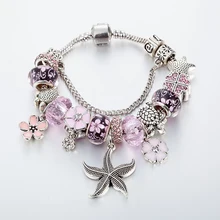 Annapaer pulseira banhada starfish, bracelete com pingente de cristal rosa, original, pulseiras e braceletes femininos, joia diy b16054