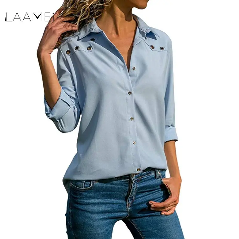 

Laamei New Autumn Women Blouse Basic Shirts Long Sleeve Korean Fashion Office Blouses Solid Slim Tee Top Female OL Style Blusas