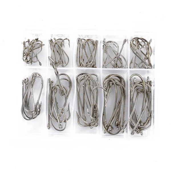 100 pcs Hot Sales Sea Fly Fishing Hooks Tackle Set With Box 10 Size Fresh Water Hot Selling Wholesale