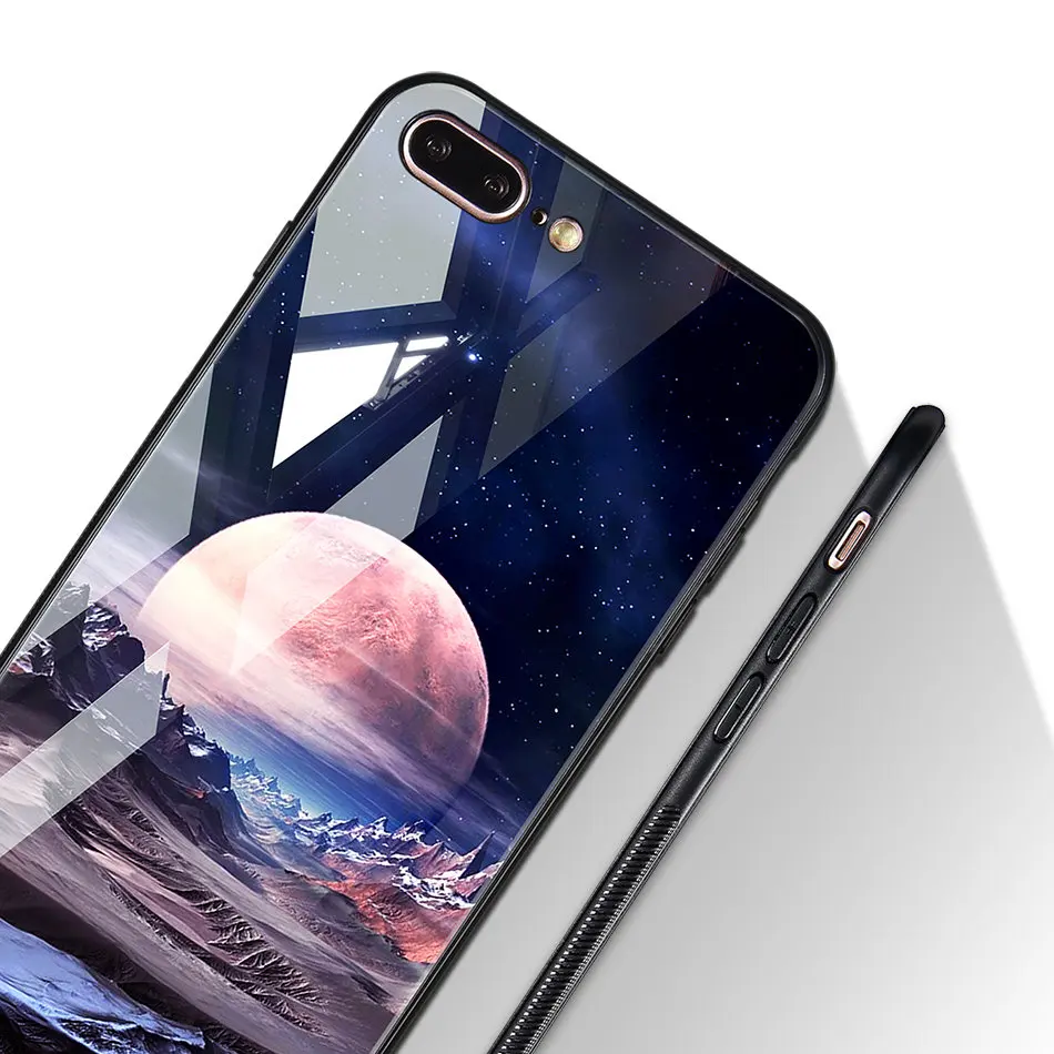 TOMKAS Space Star Case For iPhone X Case Tempered Glass Patterned For iPhone 7 6 Plus 6s 8 Cases Glossy TPU Soft Edge Cover