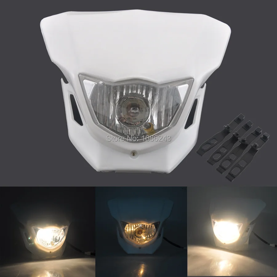 White Motorcycle Headlight Fairing Kit Dirt Bike Off Road Dual Lamp Custom 12V on