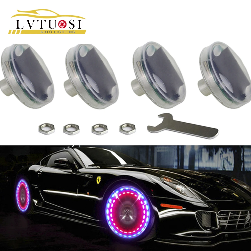 4x LED Car Wheel Tyre Decoration Bulb Tire Air Valve Stem Cap Light Lamps