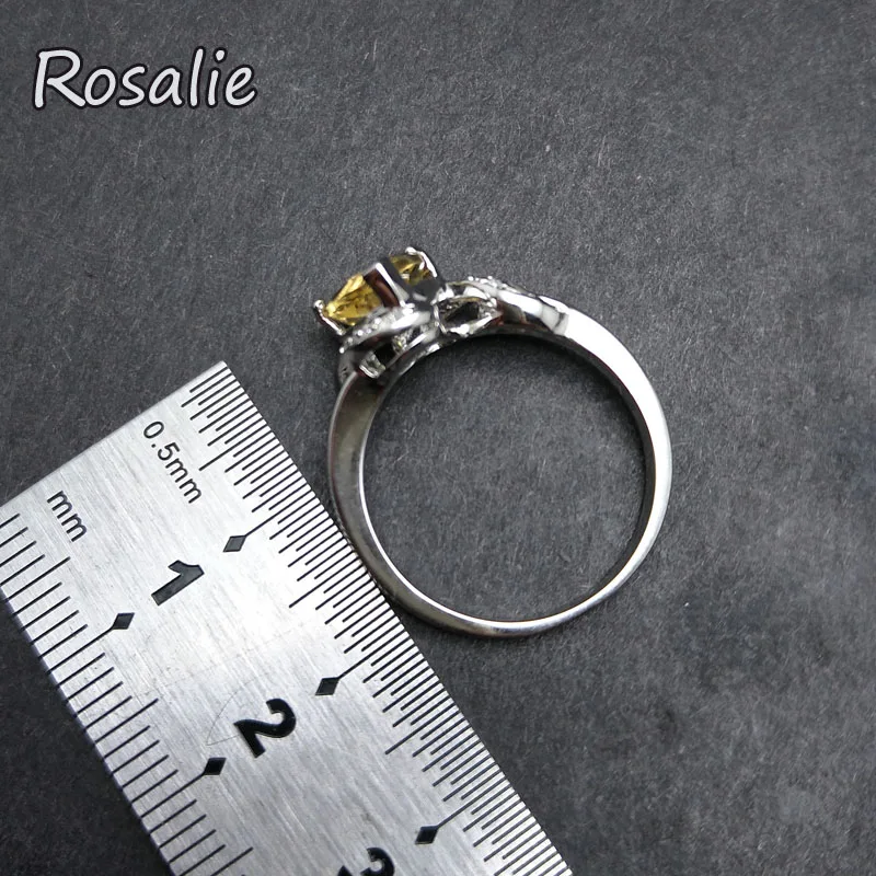 Rosalie,2018 new design rings with Natural Citrine triangle 7*7mm gemstone Ring solid 925 sterling silver for women gift party