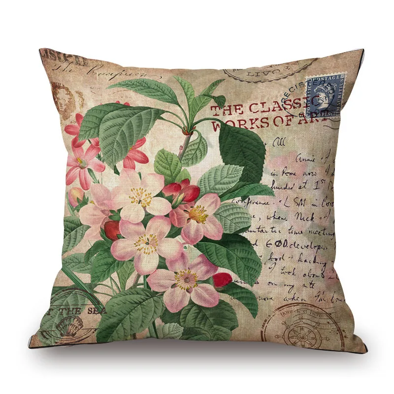 cheap Retro Flower Grass Pattern cotton Linen cushion cover Vintage Cushion Home Sofa Chair Seat Decorative Pillow case 45x45cm Decor