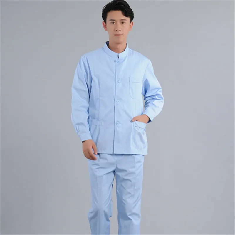 Медицинский доктор в стоматологическом управлении традиционной китайской медицины носит синий воротник костюм и короткий рукав Рабочий костюм