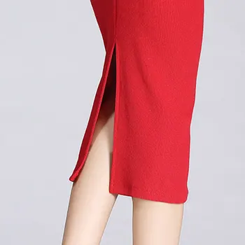 

Autumn Winter Women Pencil Skirt High Waist Cotton Solid Color Stretch Elastic Slim Business OL Split Bodycon Skirts BMF88