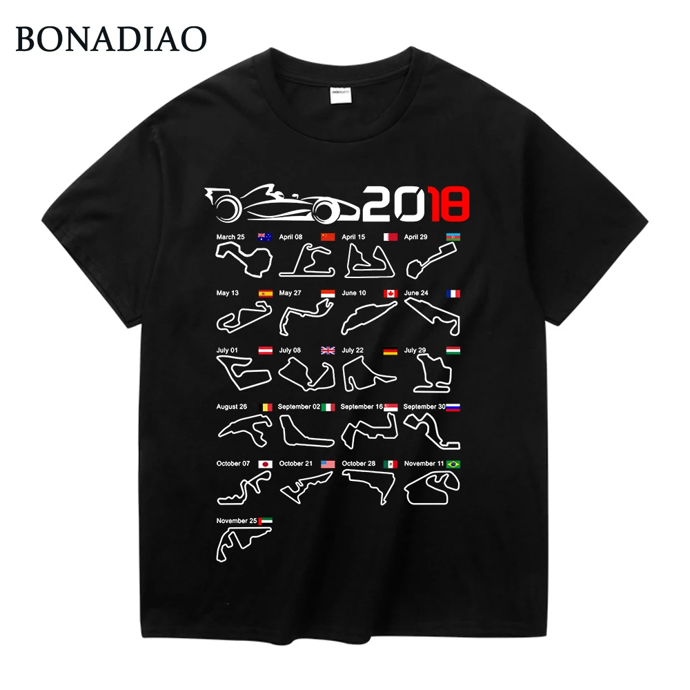 

Calendar F1 2018 Circuits Sport Race Car T Shirt Man Leisure Formula 1 Novelty Design T-Shirt