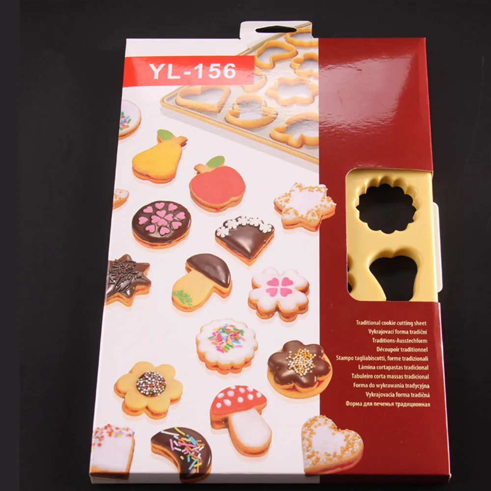 24 Holes Christmas Biscuit Cookie Cutters Plastic Cookie Cutting Sheet Baking Pastry Tools 3D Cookie Stamps Biscuit Molds