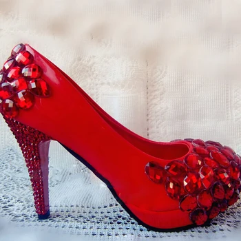 

New Style Nice Bridal Dress Shoes Spring Banquet Party Pumps Red High Heel Rhinestone Wedding Shoes Bridesmaid Shoes