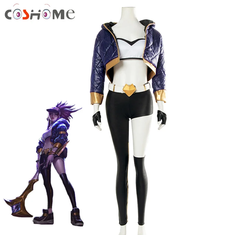 Костюм для косплея Coshome LOL KDA Akali Женское пальто и брюки комплект из топа|Игровые