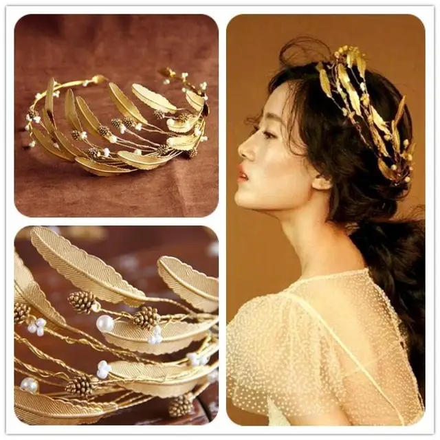 Rosebridalpark Bridal Baroque Headband Tiara Crown Gold Leaf Rosebridalpark Bridal Baroque Headband Tiara Crown Gold Leaf Headpiece Leaves Hair Band Headwear Wedding Accessories