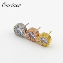 Женские Ювелирные изделия, римские серьги-гвоздики с кристаллами золотого цвета 316L из нержавеющей стали, серьги с надписью Love для женщин, вечерние серьги KE003