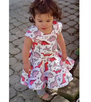 

5pcs/lot girls dress kids children clothing dinosaur short sleeve autumn girl dress 1-5T sylvia 561980156075