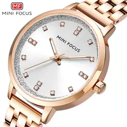 Мини фокус Новый Для женщин часы Мода просто алмаз часы дамы Водонепроницаемый Сталь ремень женский кварцевые часы Relogio Feminino