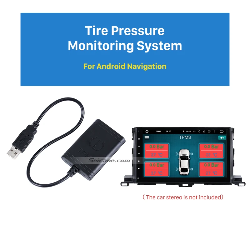  TPMS USB para coche portátil Seicane con 4 sensores internos para Android en la navegación del salp