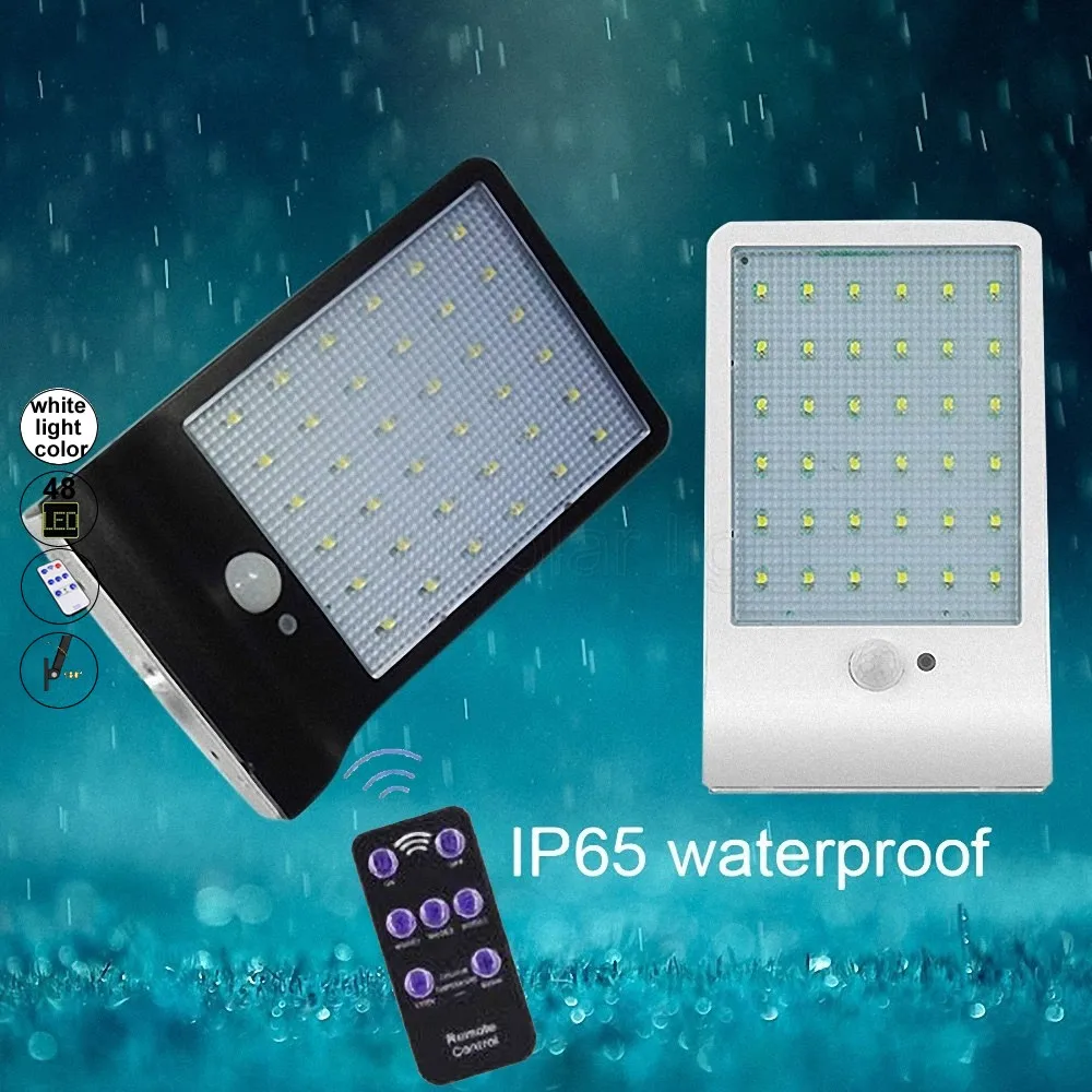 

48 LED 800 LM Outdoor LED Solar Power Street Wall Lamp PIR Motion Sensor Garden Security Lamp Waterproof IP65 remote control whi
