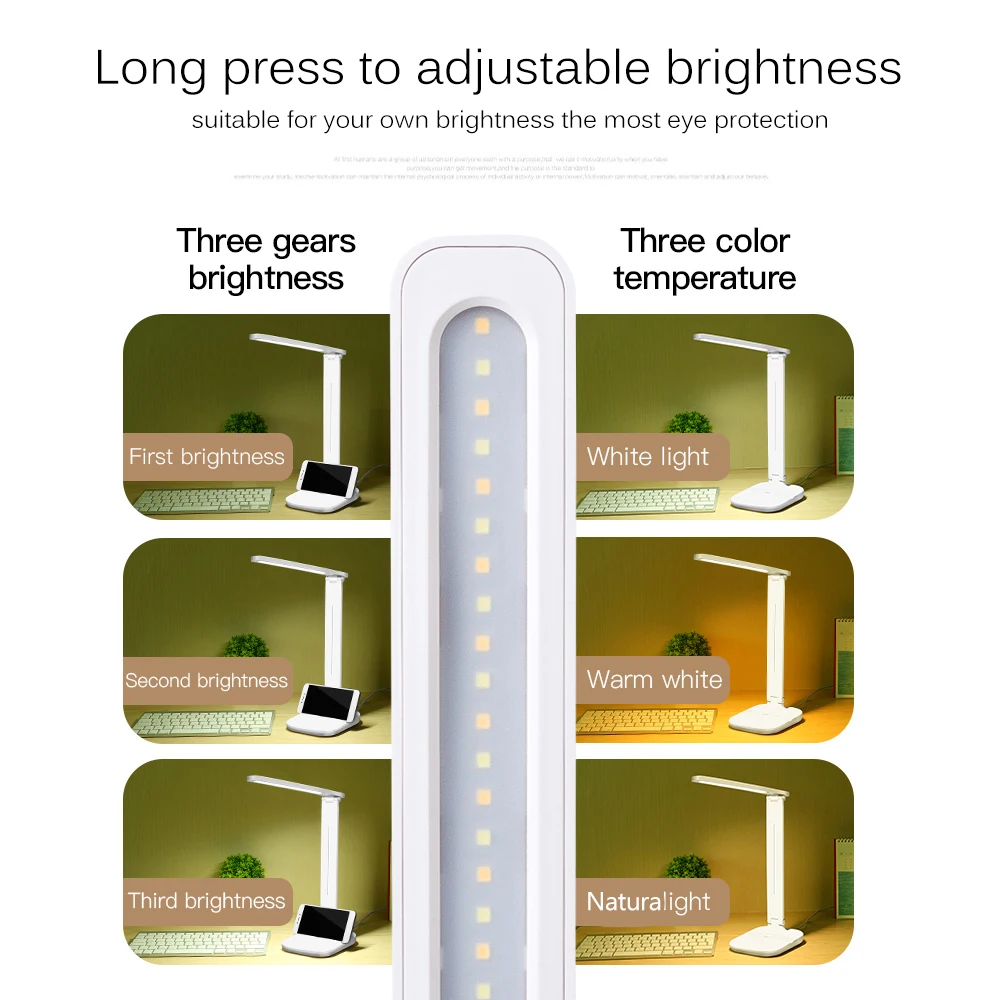  LED Desk Lamp Foldable Touch Dimmer Table Lamps USB Charging Eye Protection Reading Light with Mult