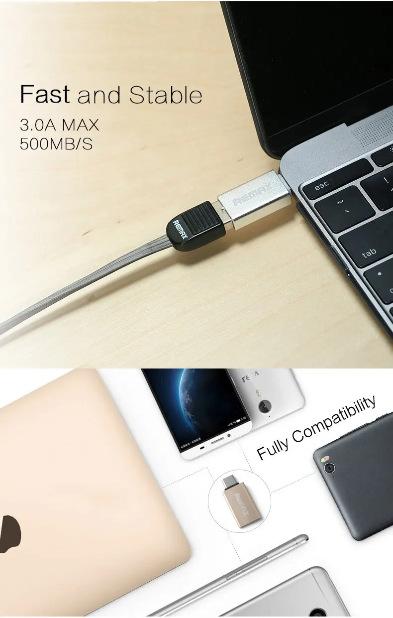 REMAX телефон OTG TYPE-C USB 3,0 TYPE C адаптер мини разъем 3A Быстрая зарядка otg usb флэш-накопитель для Macbook Xiaomi Mi5 Mi6