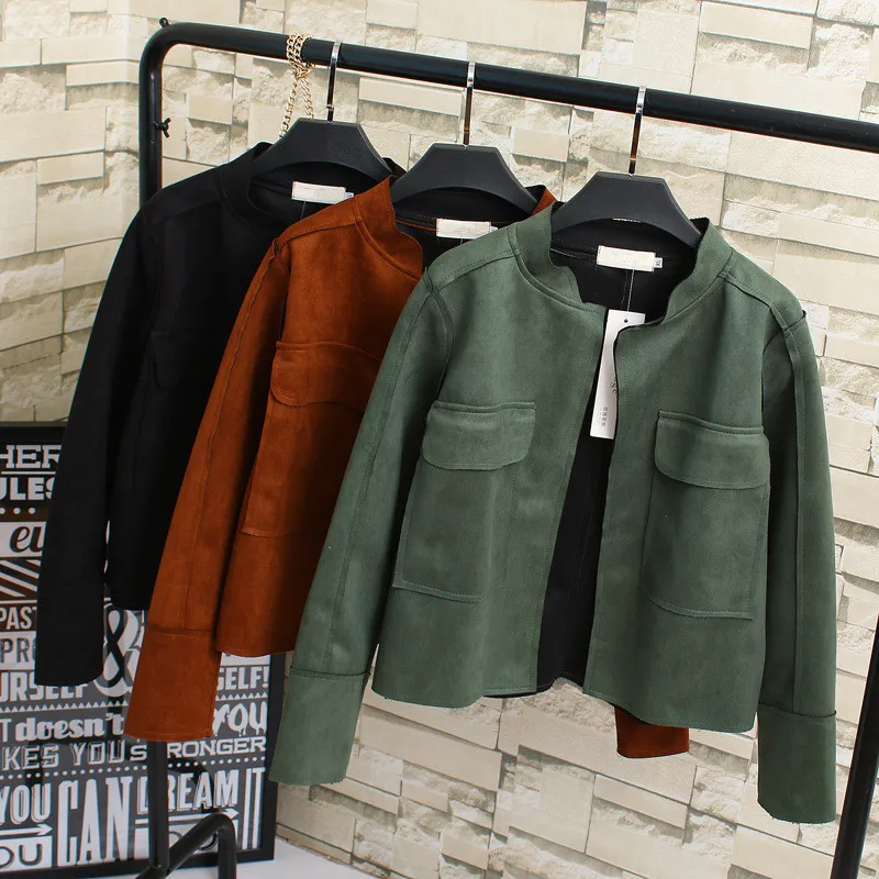 

WSYORE Suede Jacket 2019 New Spring and Autumn Women Casual Short Coat Plus Size Long Sleeve Outwear Coat Female NS994