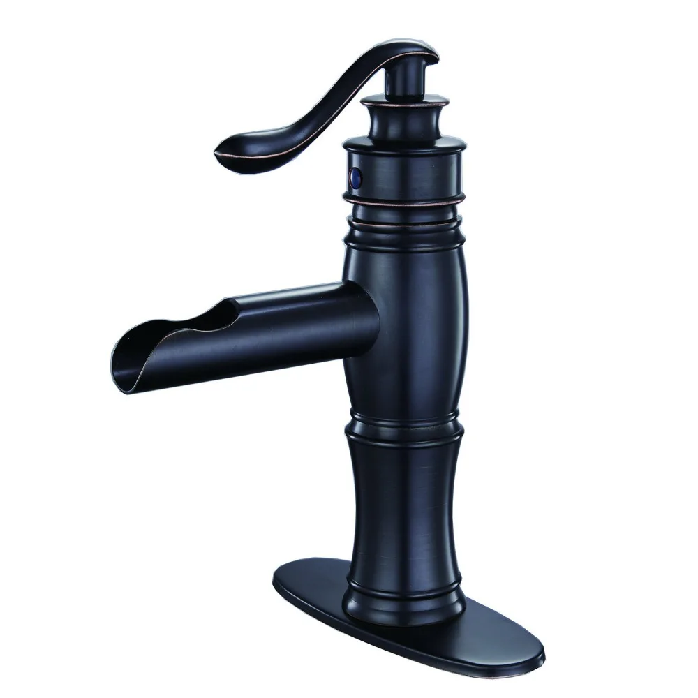 

DRF Faucets Waterfall Brushed Nickel Bathroom Sink Faucet Lavatory Deck Mount Single Handle One Hole
