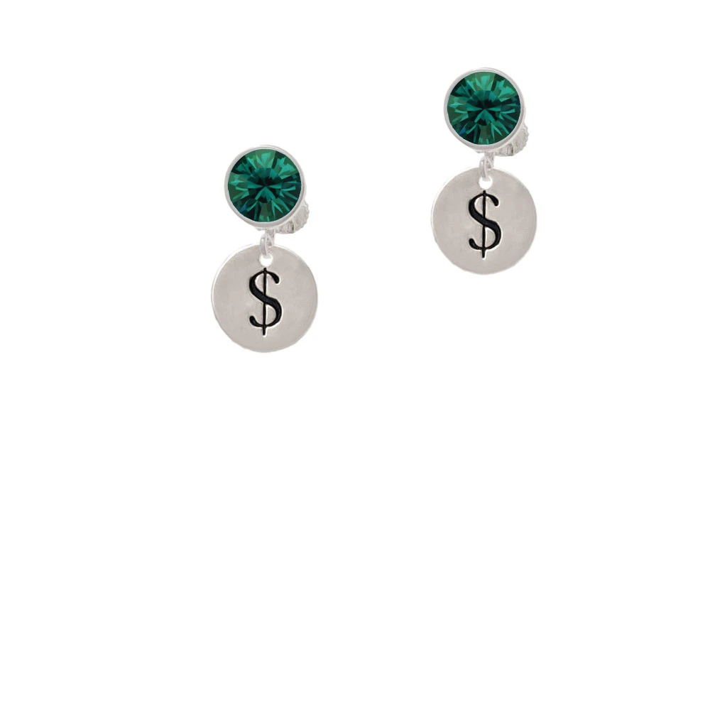 Disc 1/2'' - Symbol - Dollar Sign - $ - Crystal Clip On Earrings (5)