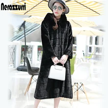 Nerazzurri пальто из искусственного меха с капюшоном размера плюс, Повседневная Свободная полосатая куртка из искусственного меха, Женское пальто с длинным рукавом из меха кролика рекс