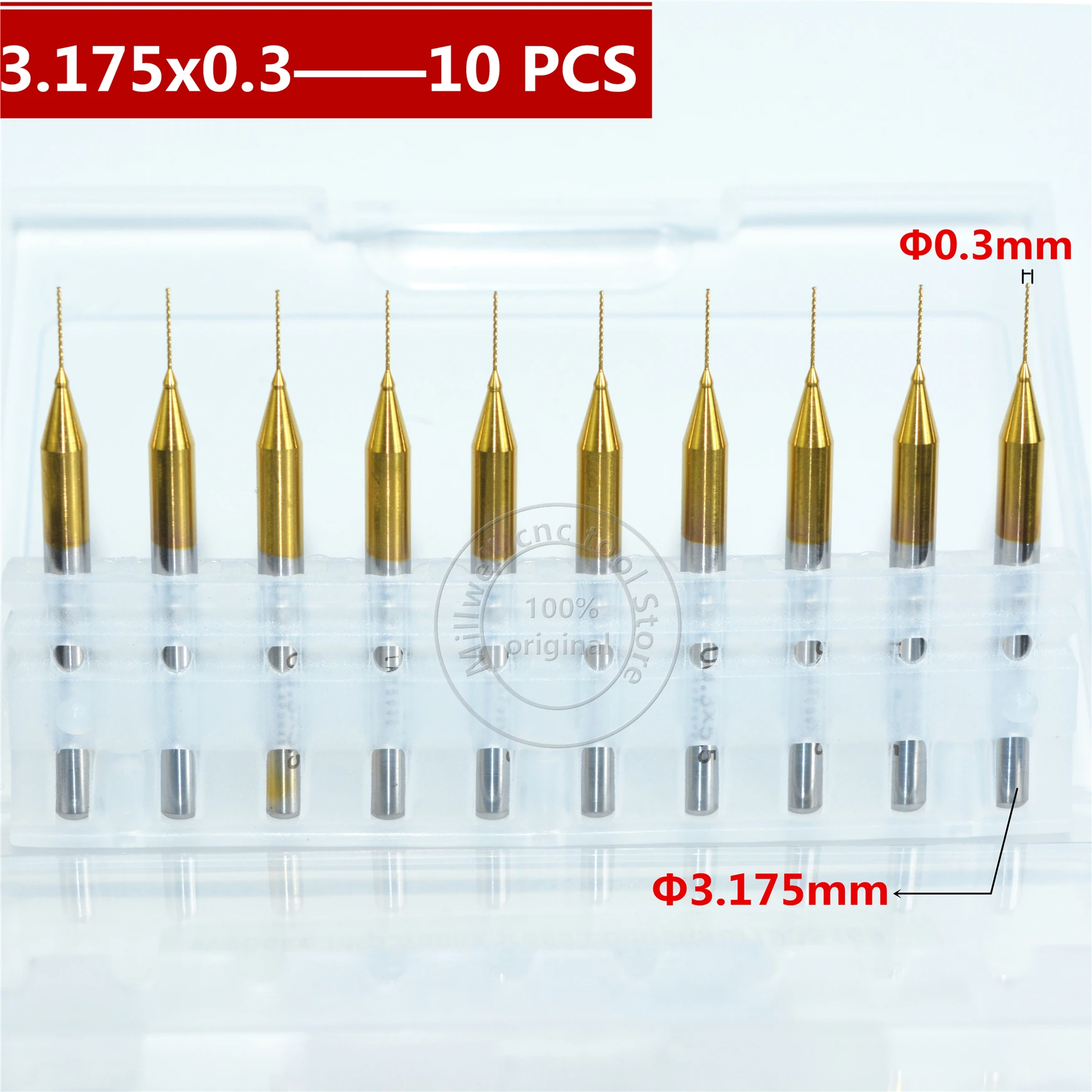 

10 PCS-3.175mm(1/8'')*0.3mm CNC Drill Bit,Micro PCB Board drill,Nanotechnology Tungsten steel cnc tool,Smooth chip removal