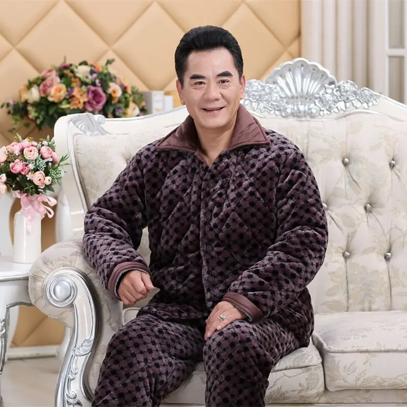 Men Winter Pajamas Suits Thick Warm Flannel Clothing Loose Leisure Pajama Wearing At Home Button Night Wear Clothes Men Nighty JW312 (5)