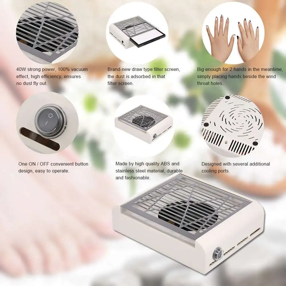 

40W New Strong Power Nail Dust Collector Nail Fan Art Salon Suction Dust Collector Machine Manicure Vacuum Cleaner Fan