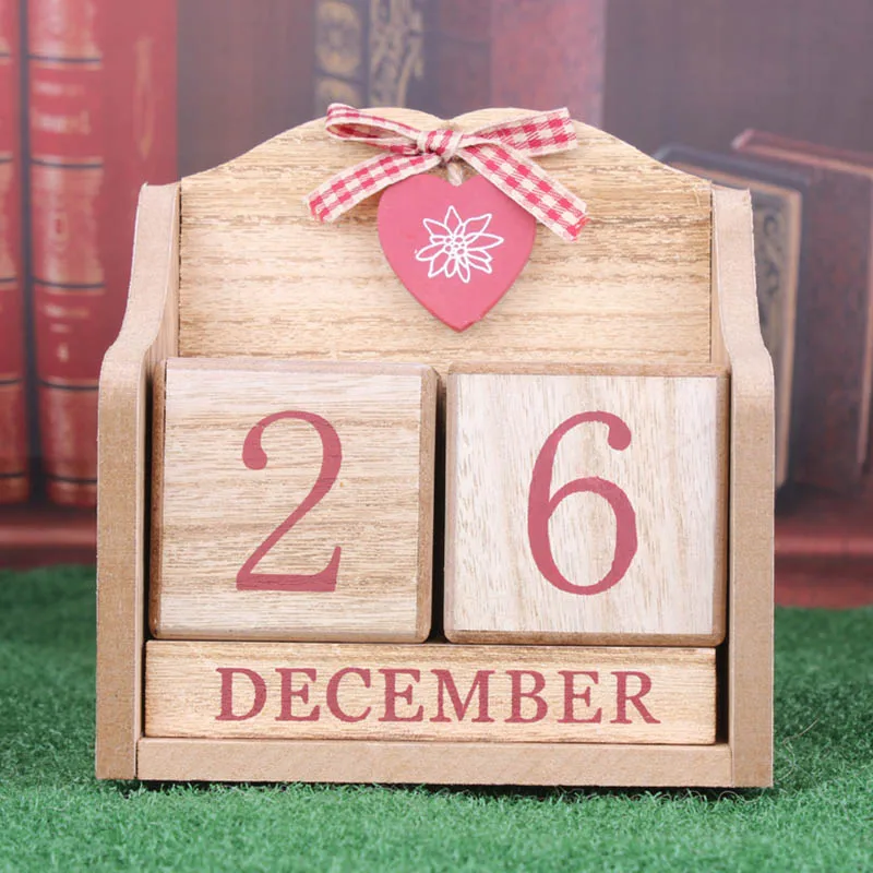 

Cute Bowknot Heart Wooden Perpetual Calendar Wood Block Home Office Decor @LS DC05