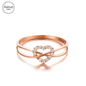 

Aazuo 100% 18K Rose Gold Real Diamonds Lovely Heart Ring for Woman Charm Jewelry Fashion Love Gift tiny thin Au750