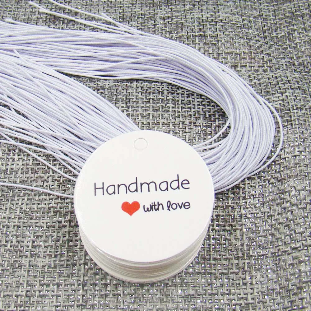 

1.18*1.18inch 100pcs round handmade with love white paper tags with string white for gift box cookie wedding favor