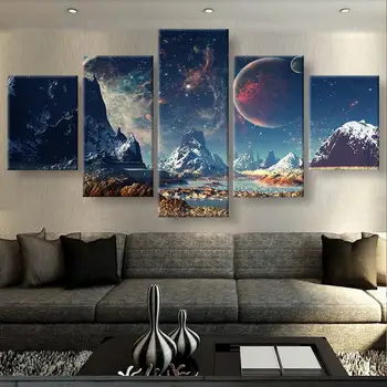 

5P Wall decor posters and prints canvas painting MOUNTAINS AND SPACE CANVAS SET wall pictures for living room