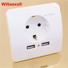 WILTEEXS Dupla Porta USB 5 V 2A Adaptador de Carregador de Parede Elétrica Painel Tomada Interruptor da Tomada de Poder Estação Doca De Carregamento Plugue DA UE BRANCO